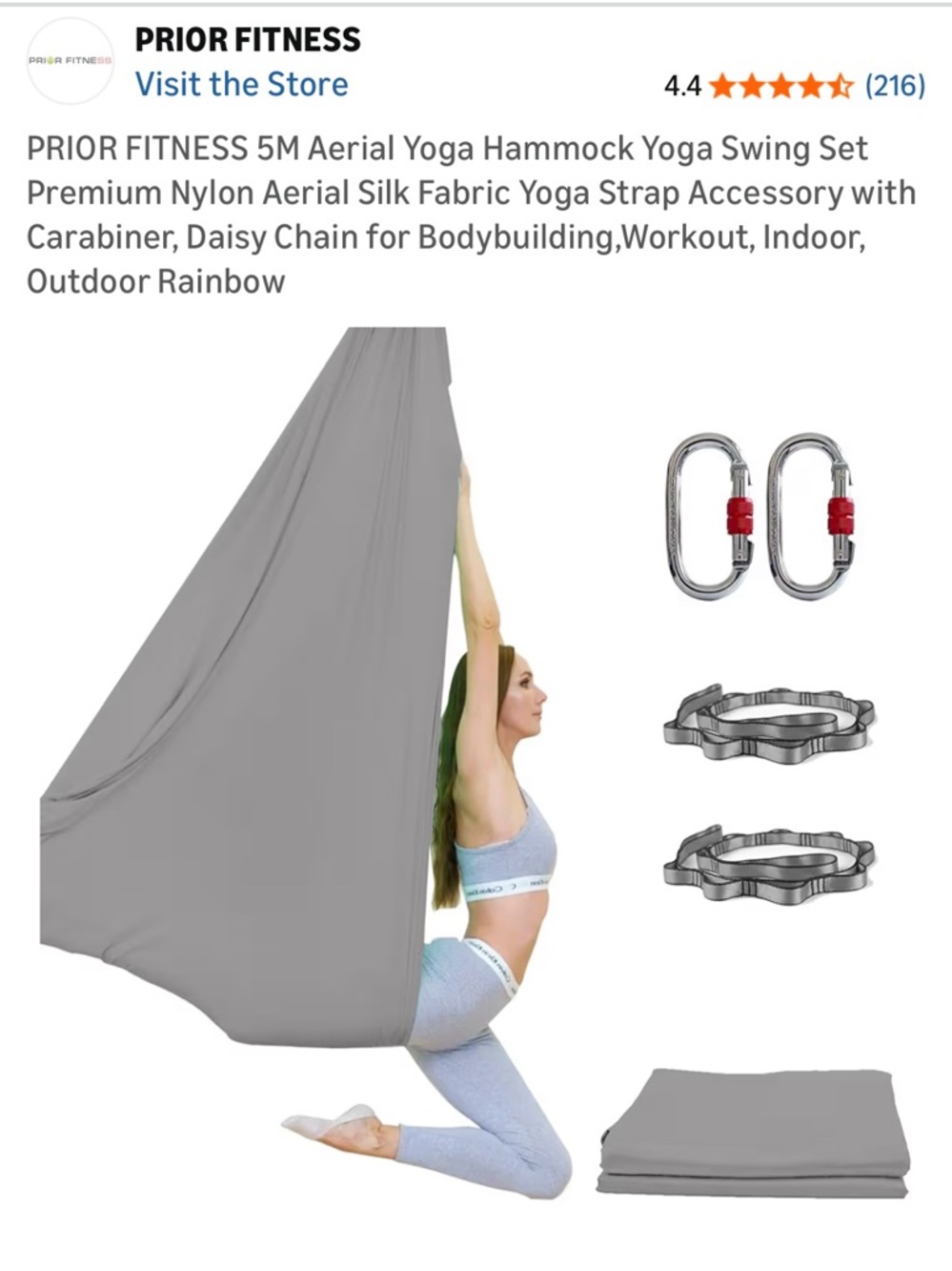 Gray Aerial Yoga Hammock Swing Set - Premium Nylon